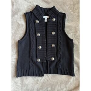 Style & Co Black Chunky Knit Military Button Vest Cable Knit Womens Petite Large